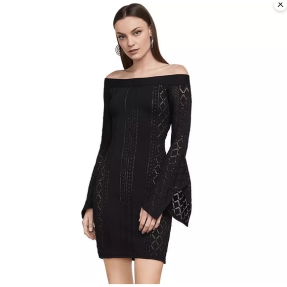 EUC BCBGMAXAZRIA Black Wren Knit Cocktail Dress Sz L - Picture 2 of 10